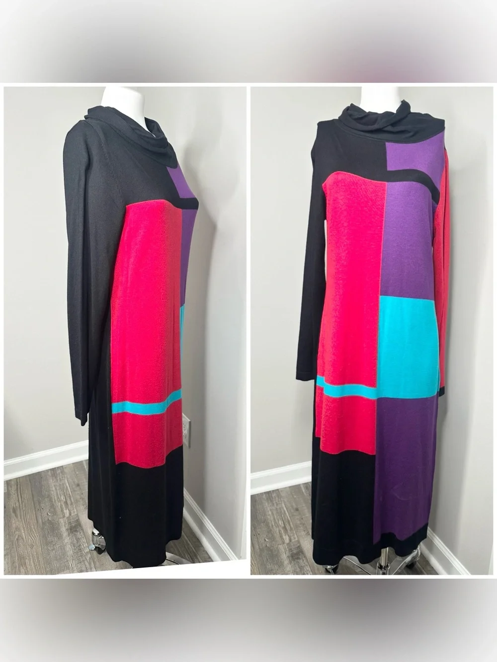 Ashro Color block turtleneck knitted Maxi Dress- large
